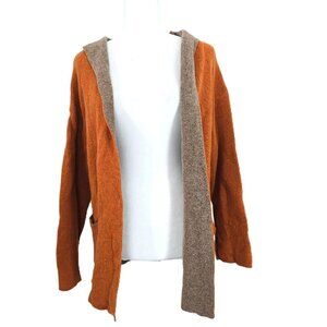 Chiarmente Burnt Orange Hooded Open Front Wool CArdigan Sweater Women S Italy